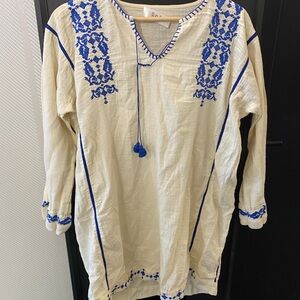 Sea New York Boho Cream and Blue Embroidered Shirt
